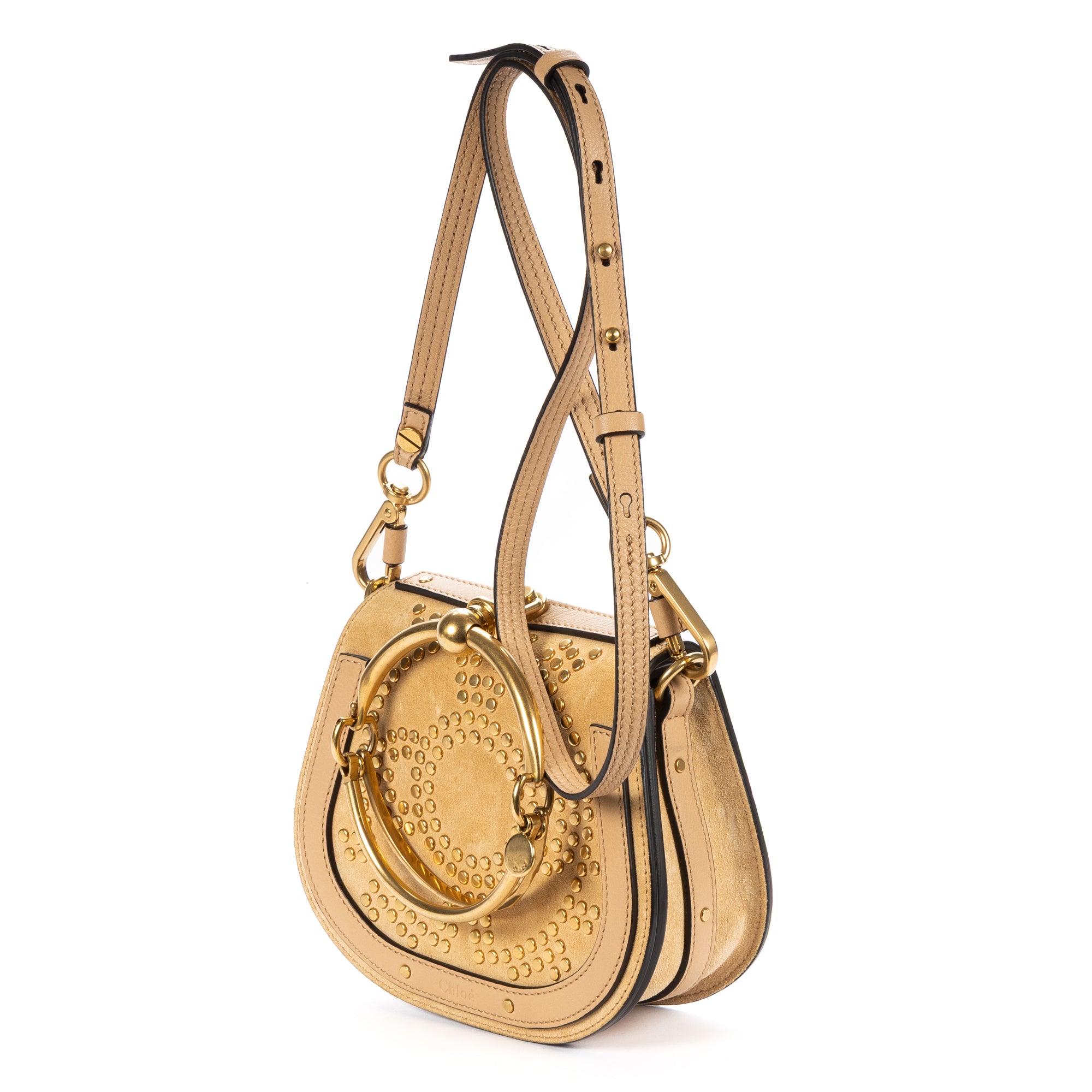 Shoulder Bag Small Nile Bracelet Bag Small Beige Suede Sudded Leather