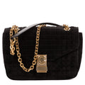 Shoulder Bag C Chain Flap Black Suede Leather