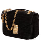 Shoulder Bag C Chain Flap Black Suede Leather