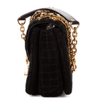Shoulder Bag C Chain Flap Black Suede Leather