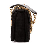 Shoulder Bag C Chain Flap Black Suede Leather