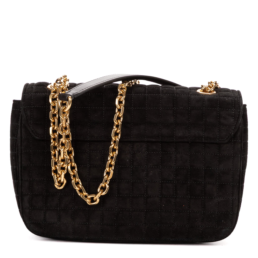 Shoulder Bag C Chain Flap Black Suede Leather