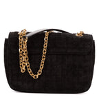 Shoulder Bag C Chain Flap Black Suede Leather