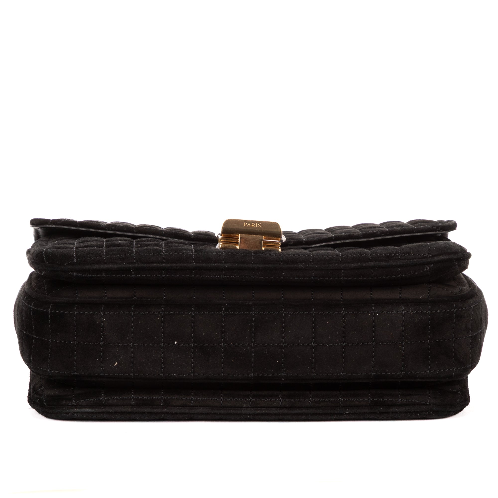 Shoulder Bag C Chain Flap Black Suede Leather