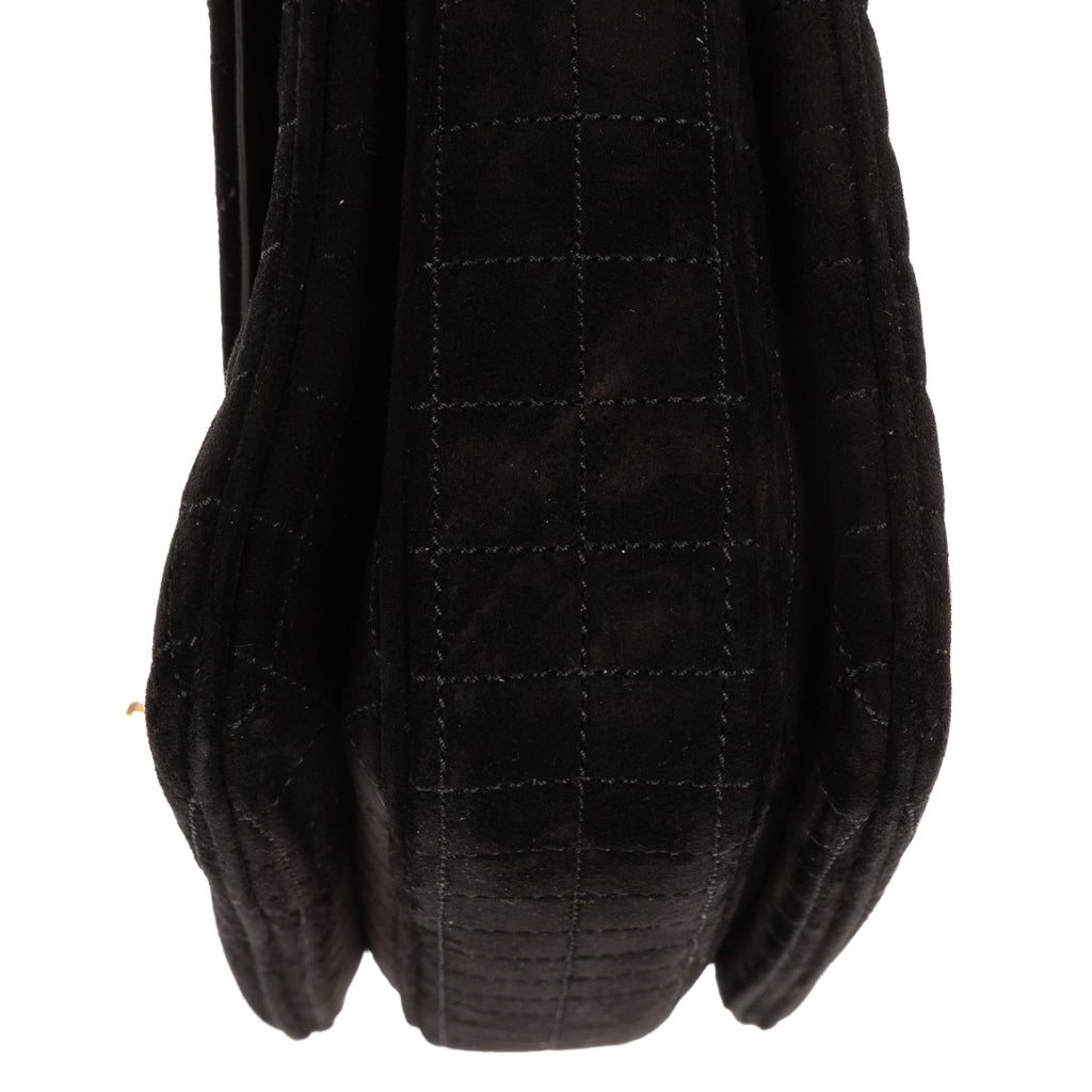 Shoulder Bag C Chain Flap Black Suede Leather