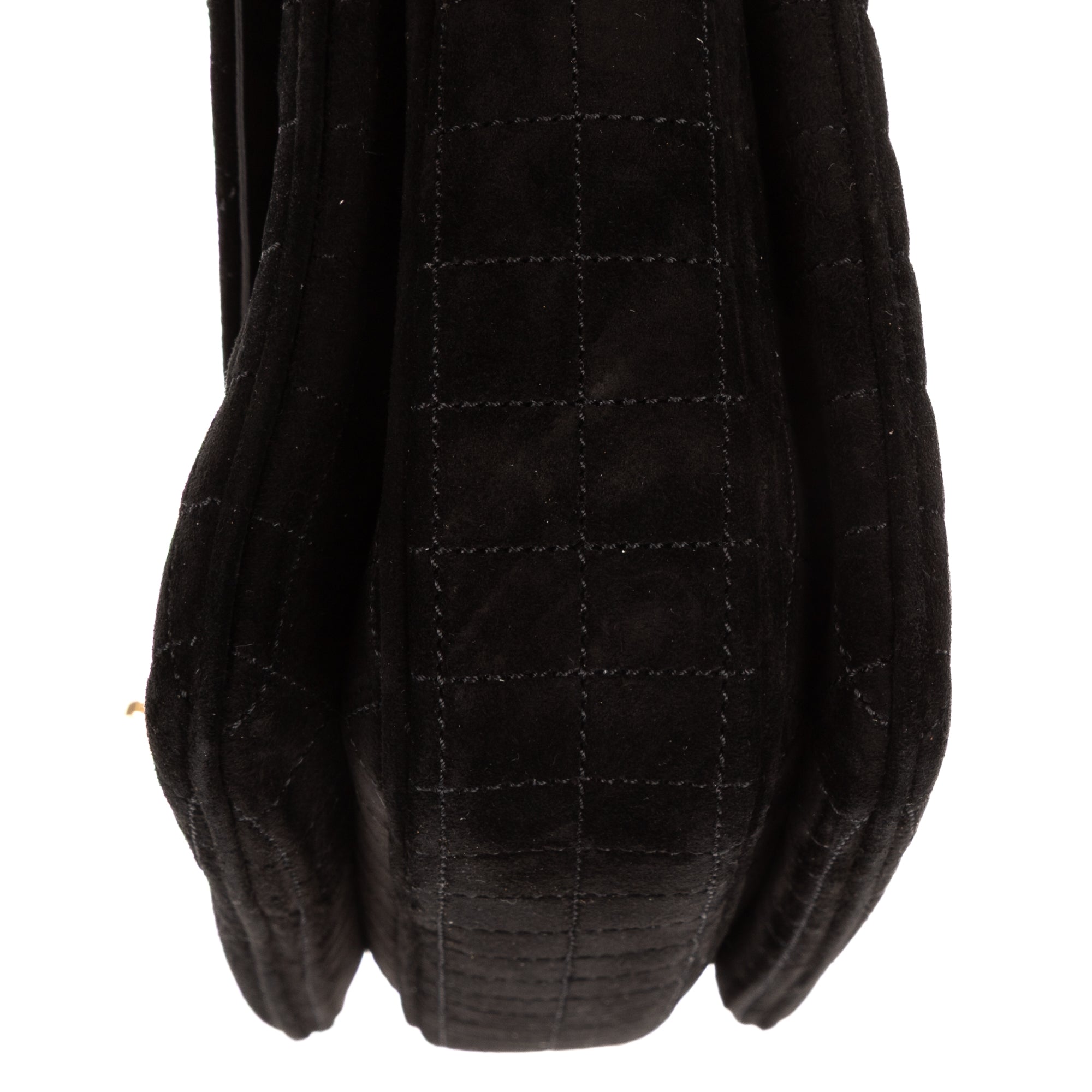 Shoulder Bag C Chain Flap Black Suede Leather