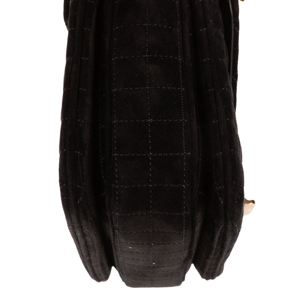 Shoulder Bag C Chain Flap Black Suede Leather