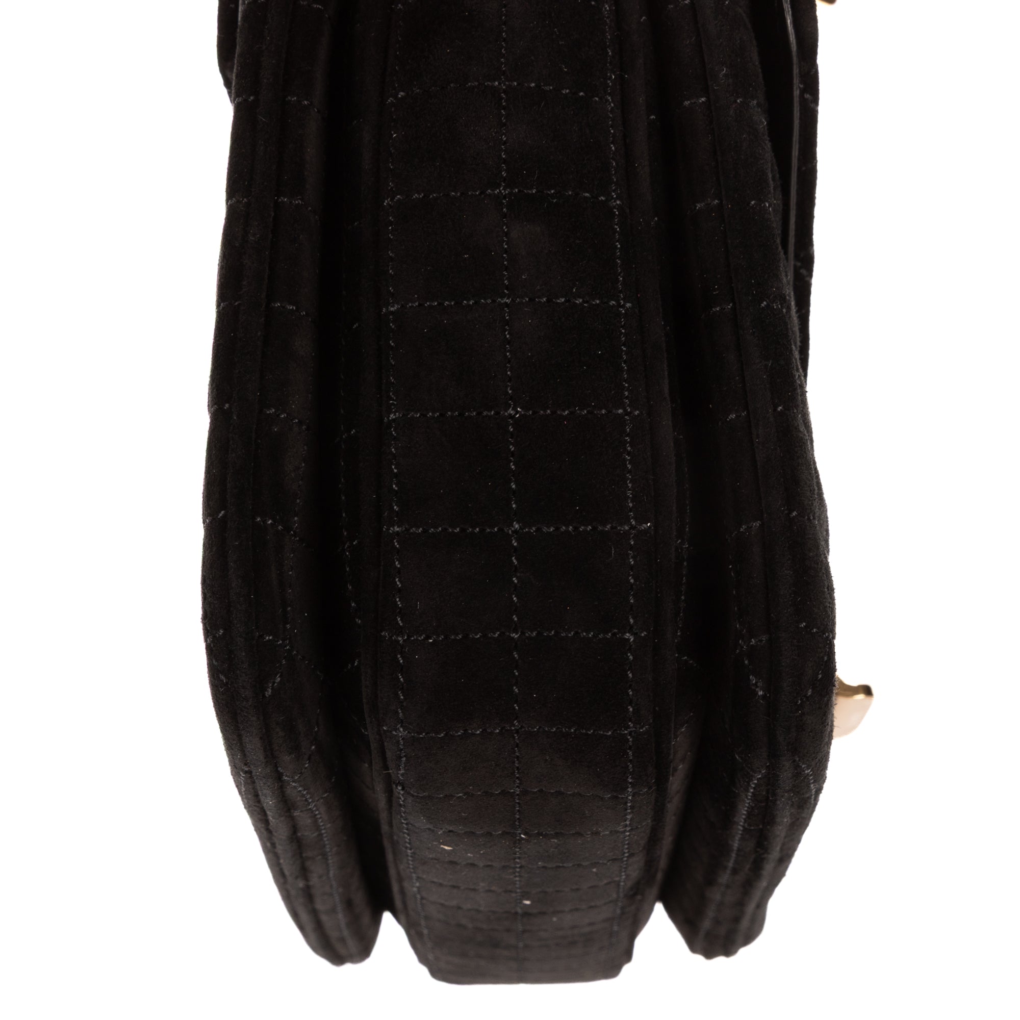Shoulder Bag C Chain Flap Black Suede Leather