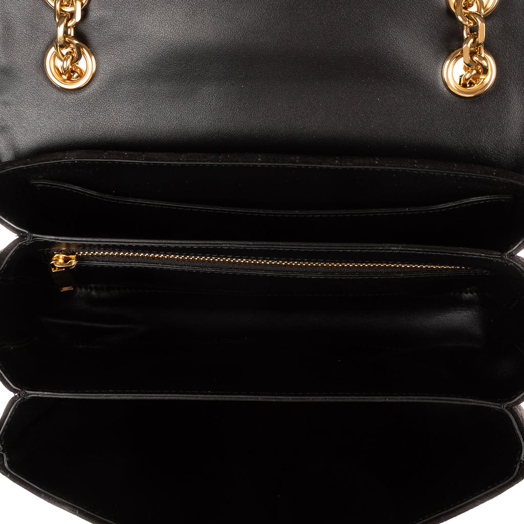 Shoulder Bag C Chain Flap Black Suede Leather