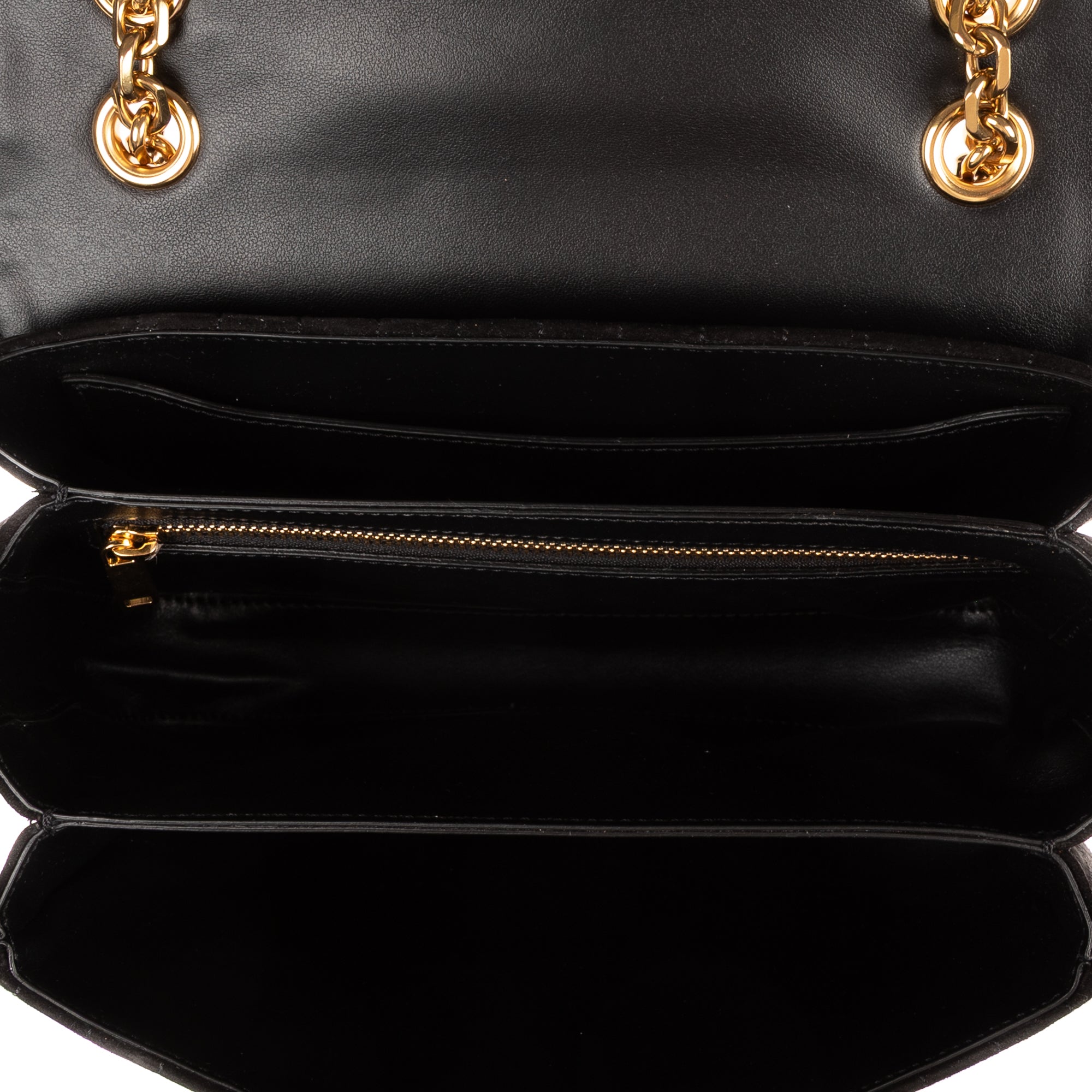 Shoulder Bag C Chain Flap Black Suede Leather