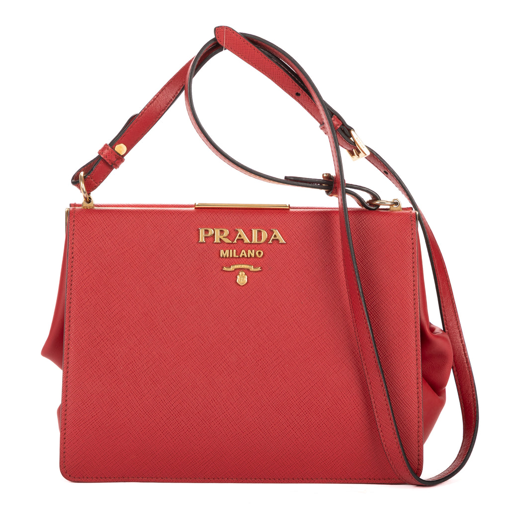 Shoulder Bag Frame Bag Red Saffiano Leather