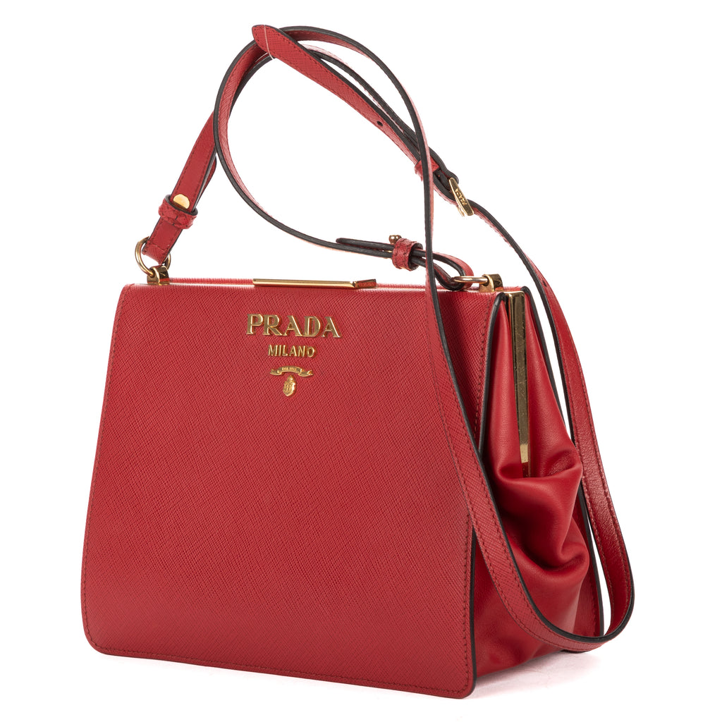 Shoulder Bag Frame Bag Red Saffiano Leather