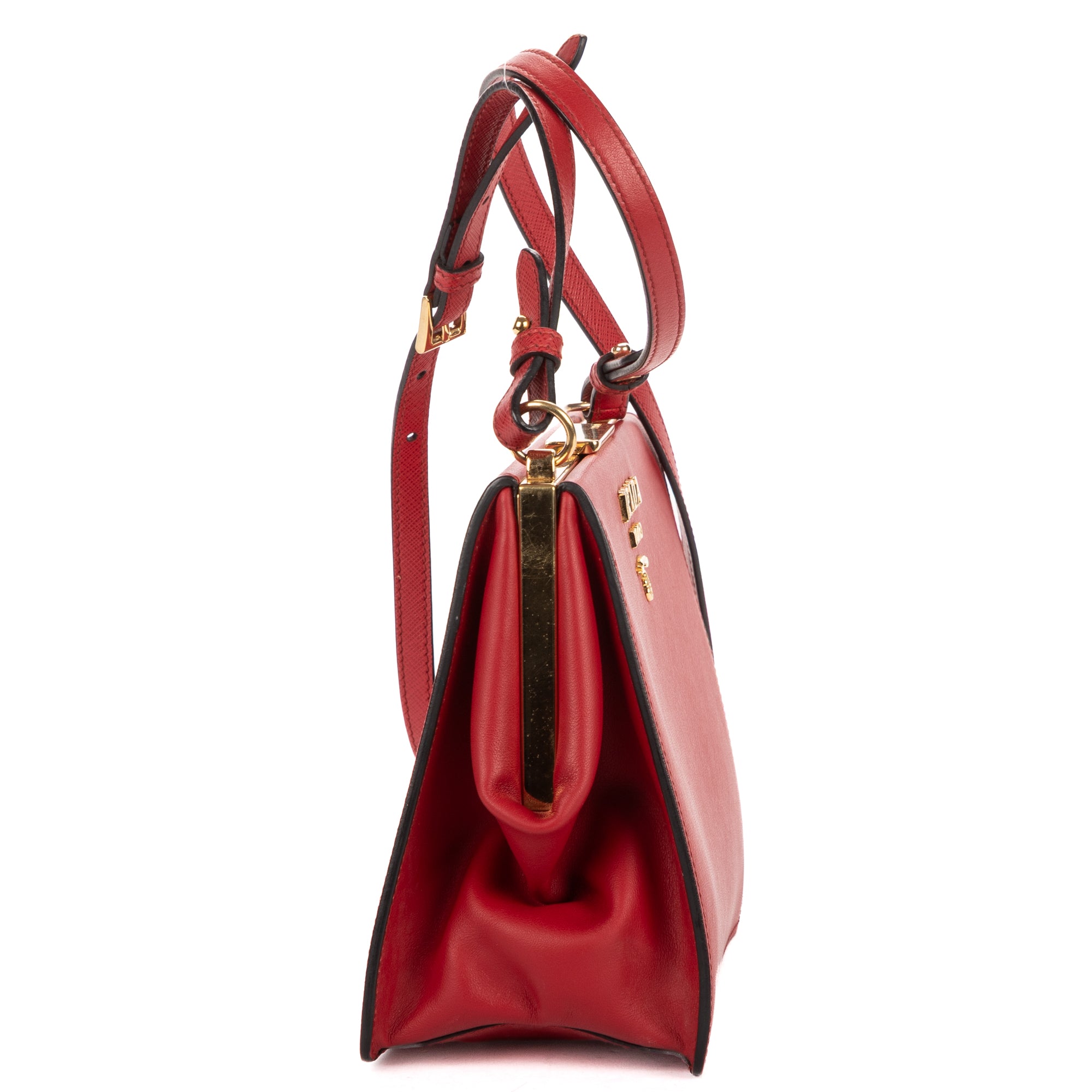 Shoulder Bag Frame Bag Red Saffiano Leather