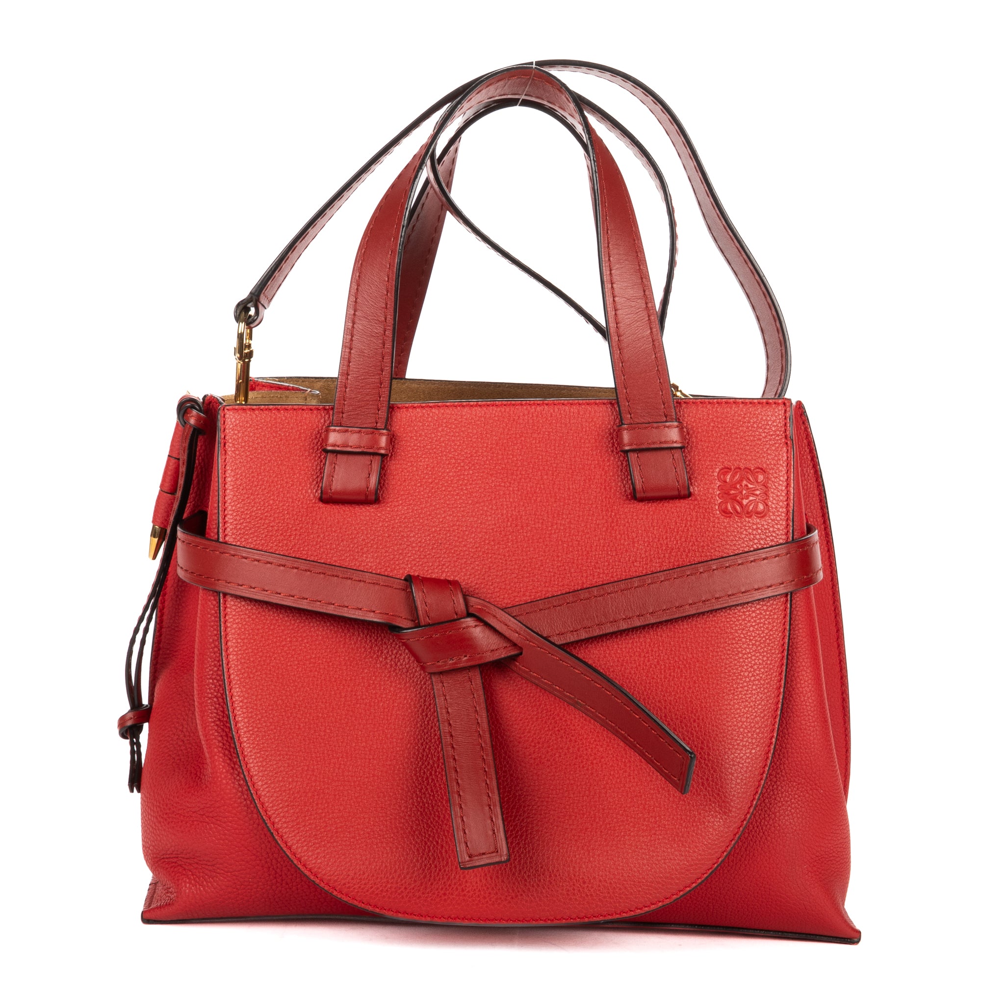 Shoulder Bag Gate Top Handle Tote Red Grained Calfskin Leather
