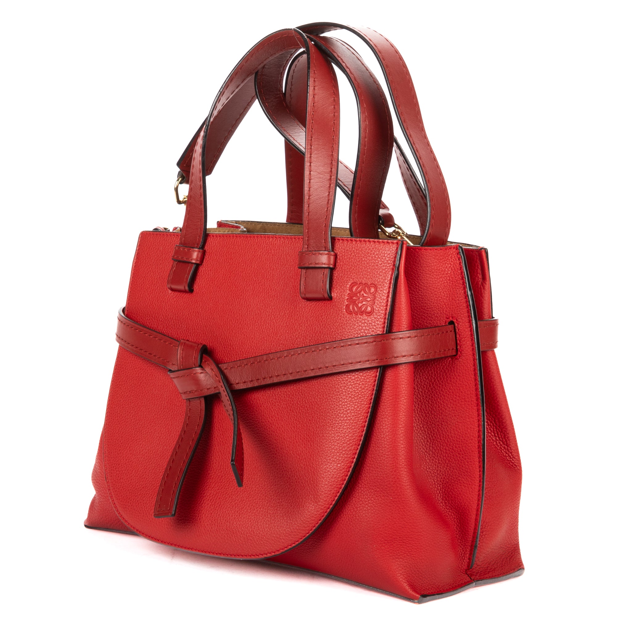 Shoulder Bag Gate Top Handle Tote Red Grained Calfskin Leather