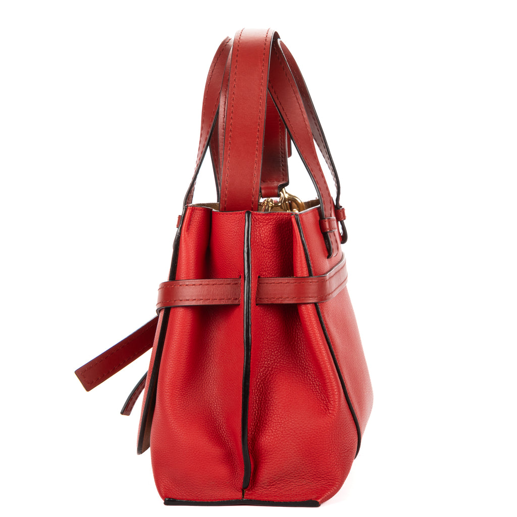 Shoulder Bag Gate Top Handle Tote Red Grained Calfskin Leather