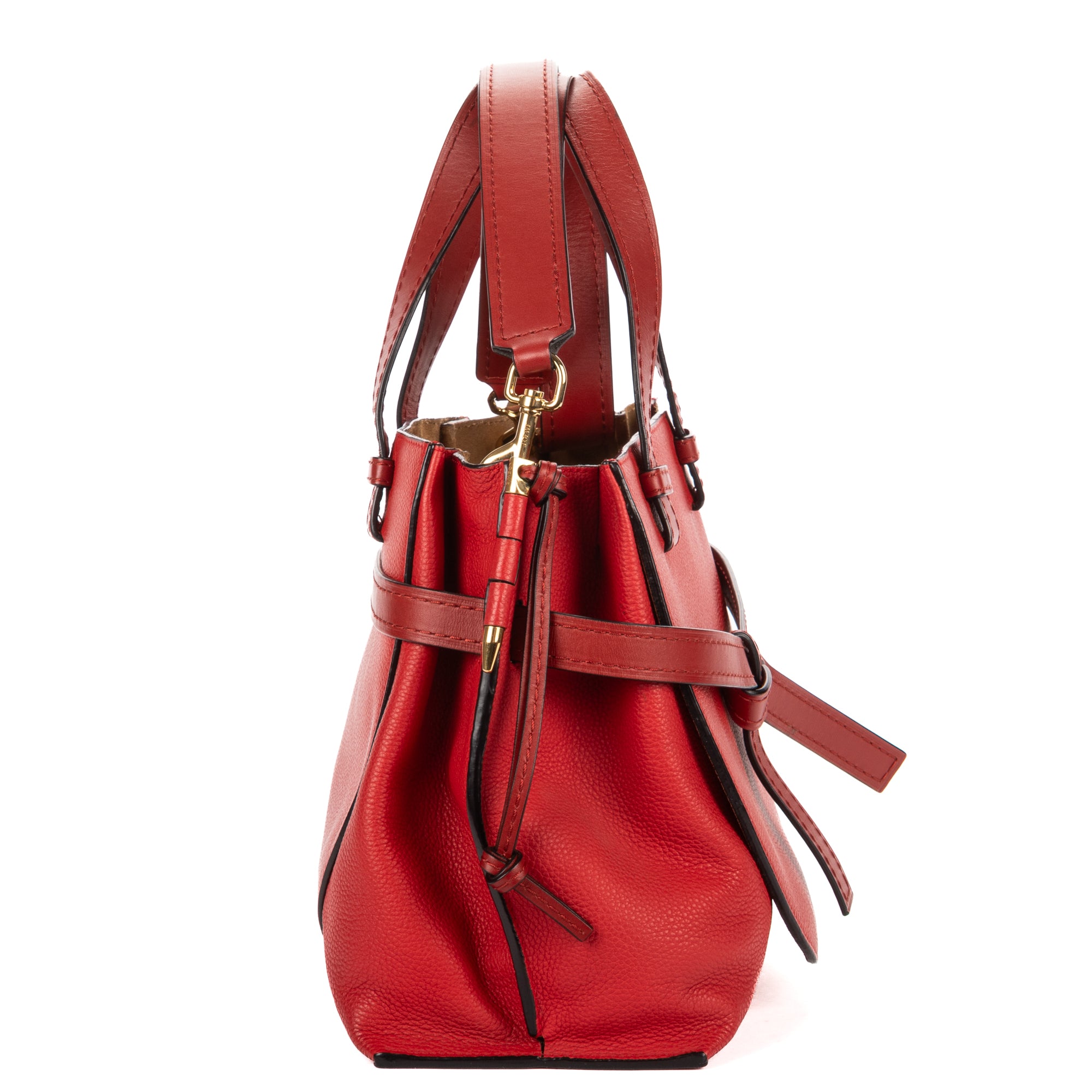 Shoulder Bag Gate Top Handle Tote Red Grained Calfskin Leather