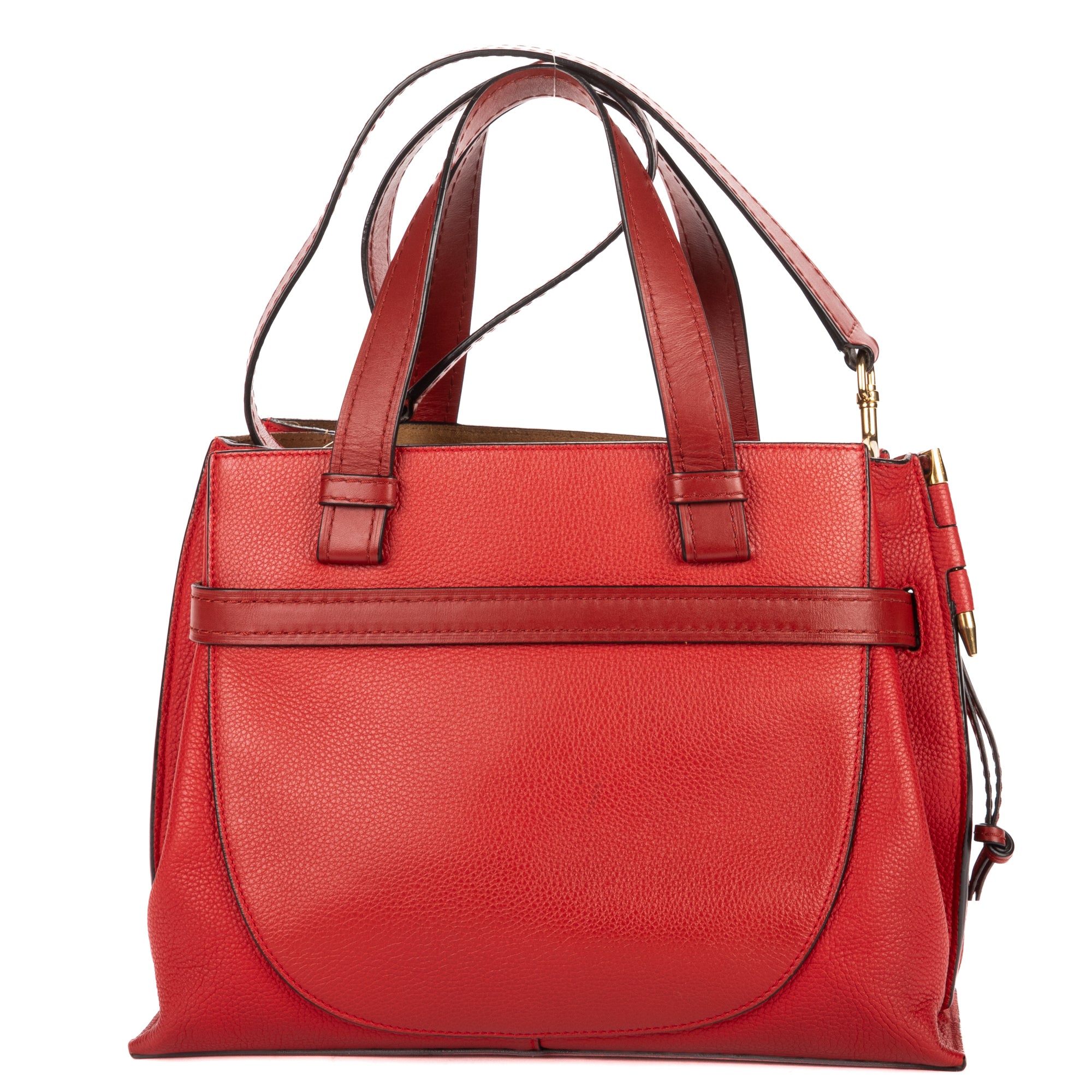 Shoulder Bag Gate Top Handle Tote Red Grained Calfskin Leather