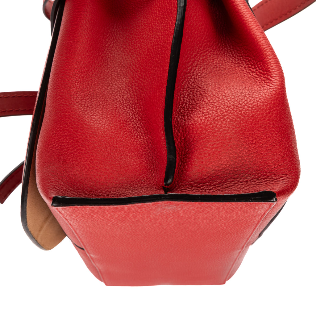 Shoulder Bag Gate Top Handle Tote Red Grained Calfskin Leather
