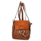 Backpack Mini Faye Backpack Bag Brown Suede/Grained Calfskin Leather