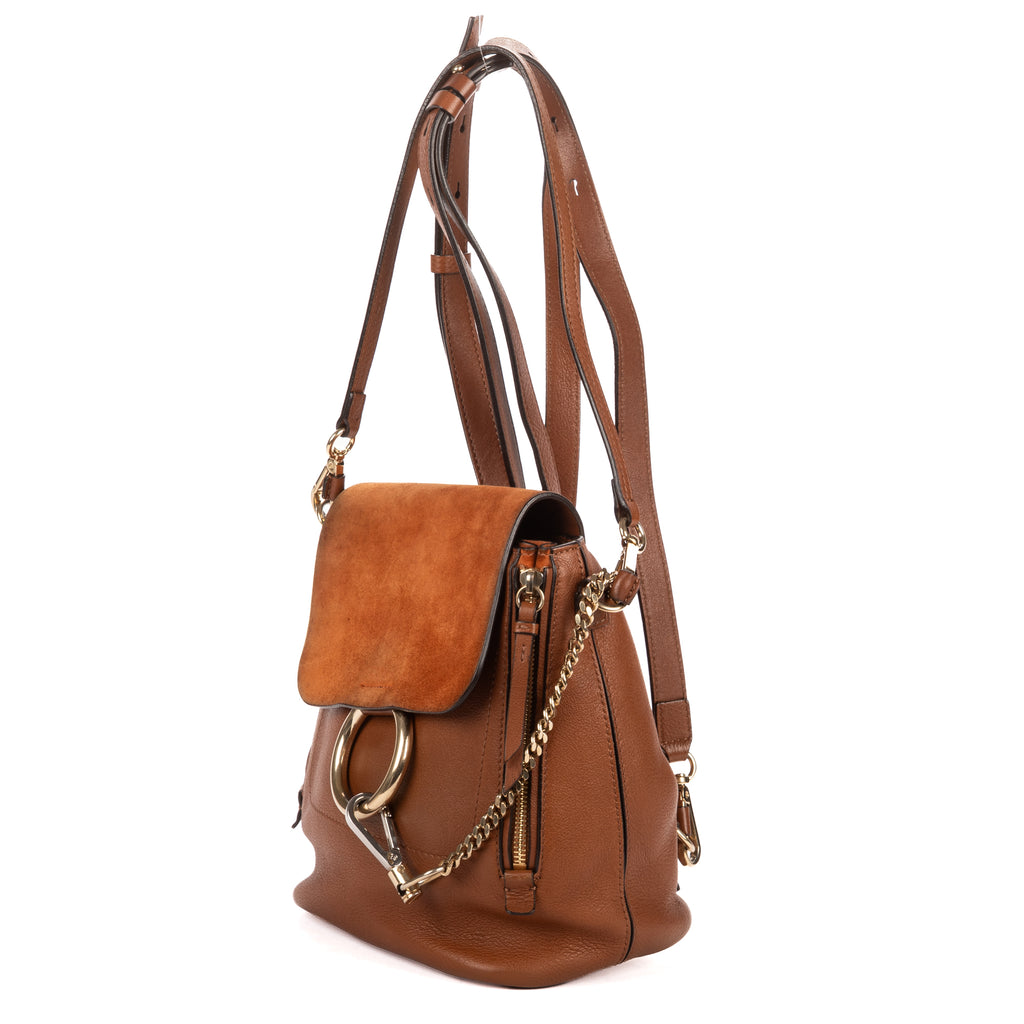 Backpack Mini Faye Backpack Bag Brown Suede/Grained Calfskin Leather