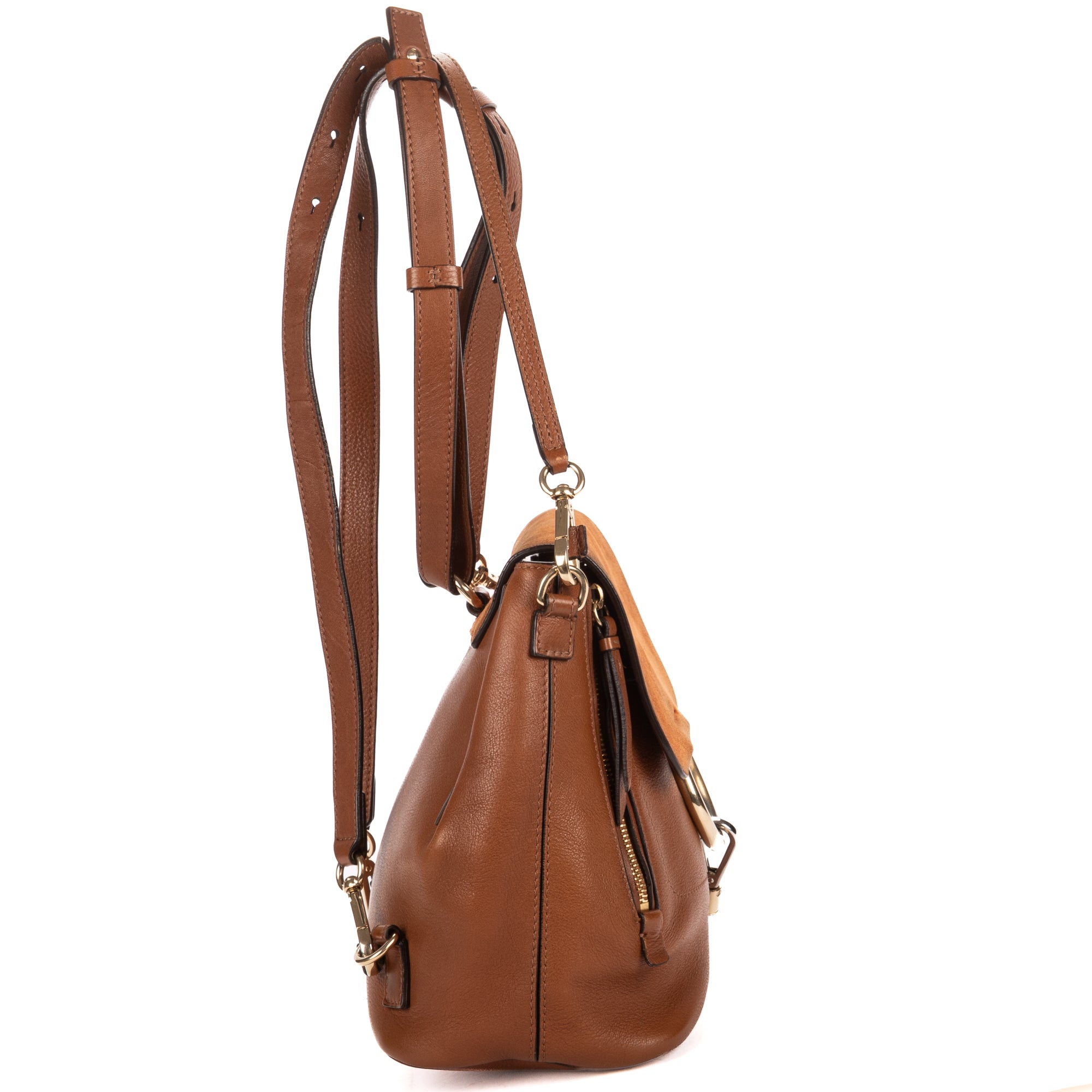 Backpack Mini Faye Backpack Bag Brown Suede/Grained Calfskin Leather