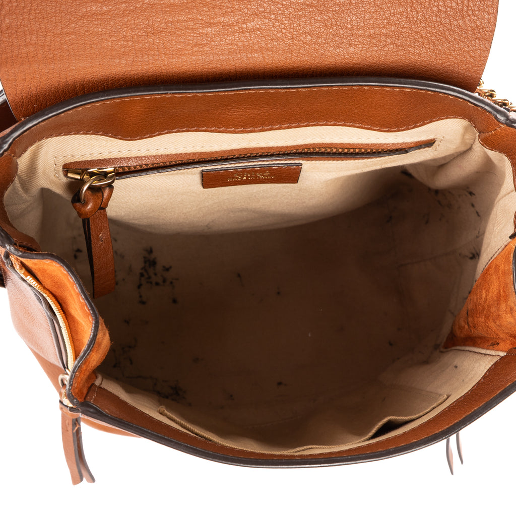 Backpack Mini Faye Backpack Bag Brown Suede/Grained Calfskin Leather