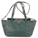 Shoulder Bag Rockstud Crossbody Green Pyramid Studded Smooth Leather