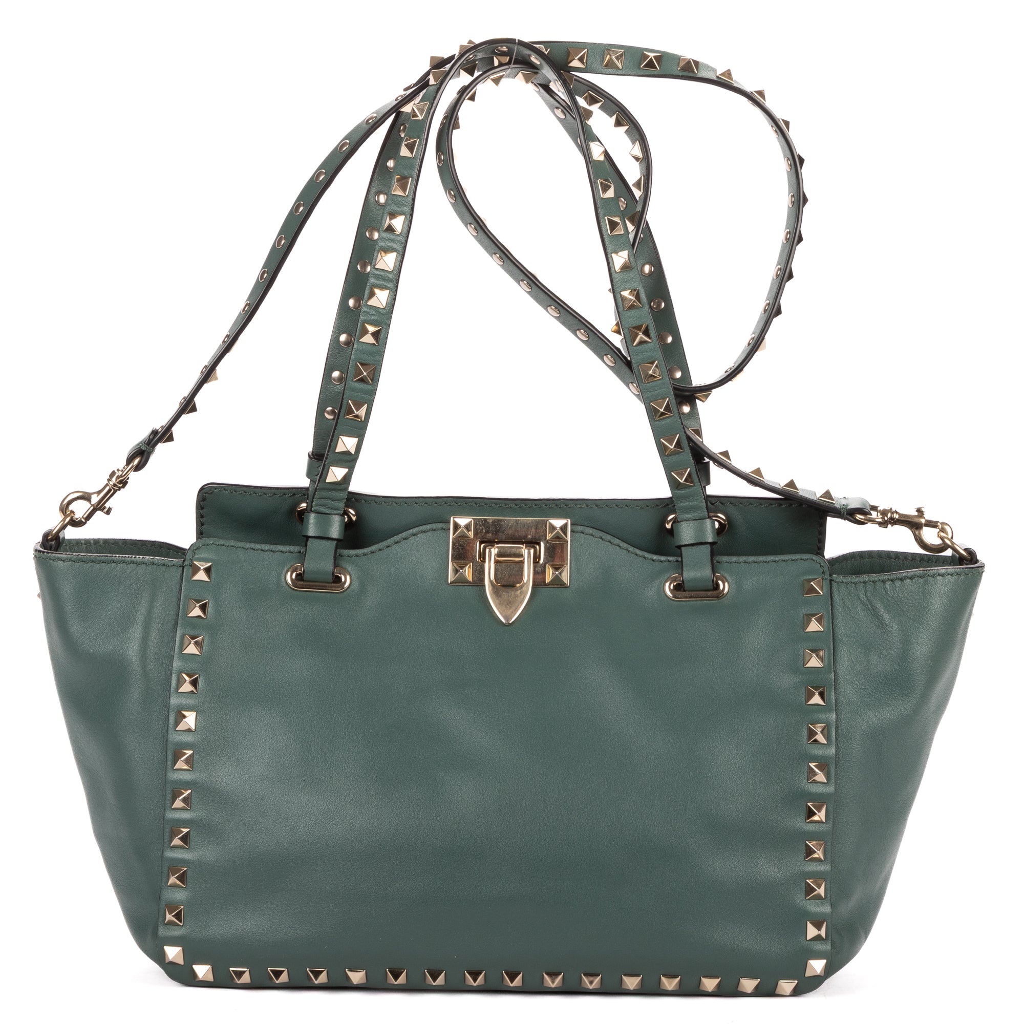 Shoulder Bag Rockstud Crossbody Green Pyramid Studded Smooth Leather