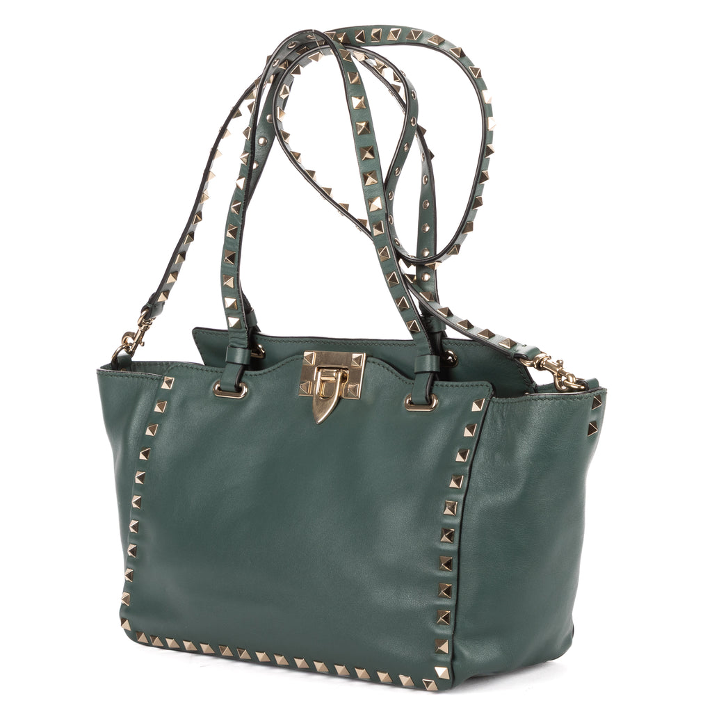 Shoulder Bag Rockstud Crossbody Green Pyramid Studded Smooth Leather