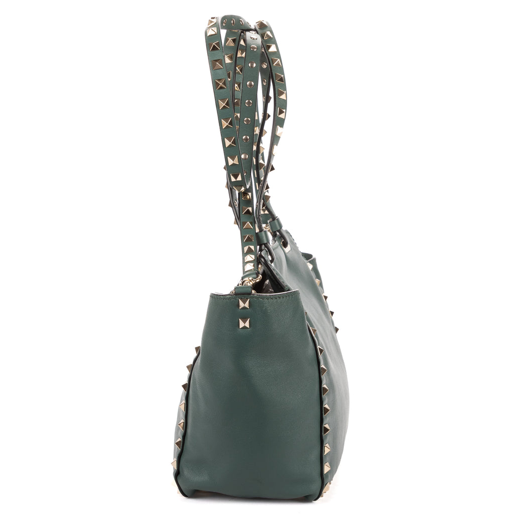 Shoulder Bag Rockstud Crossbody Green Pyramid Studded Smooth Leather