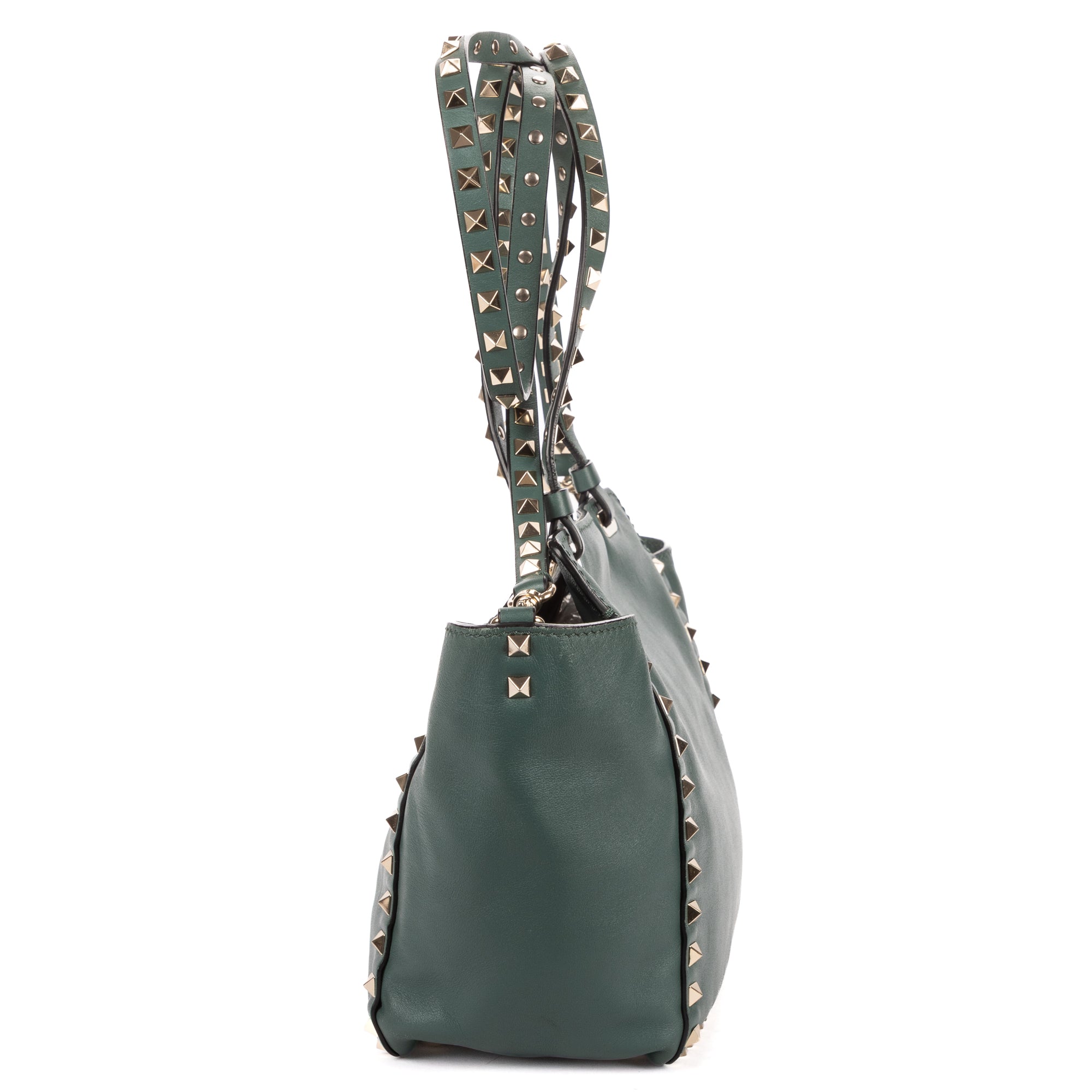 Shoulder Bag Rockstud Crossbody Green Pyramid Studded Smooth Leather