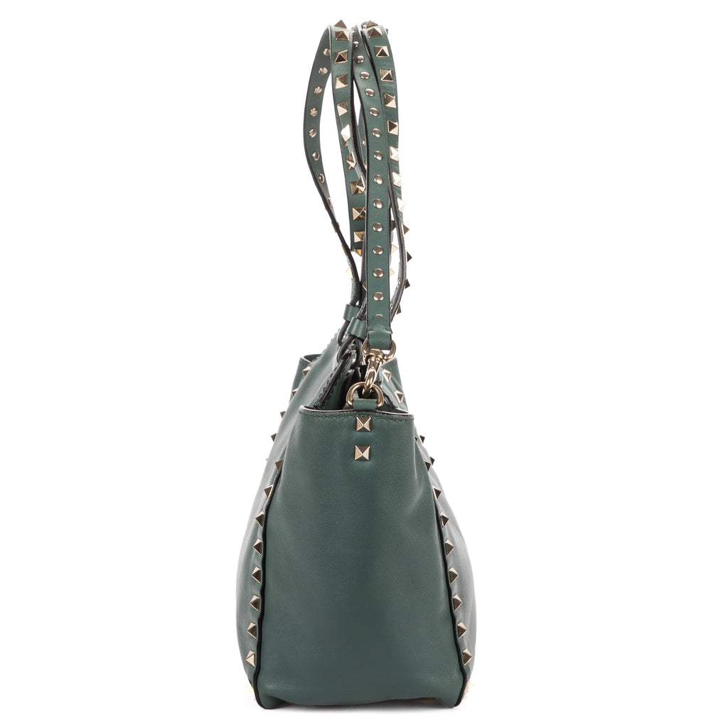 Shoulder Bag Rockstud Crossbody Green Pyramid Studded Smooth Leather