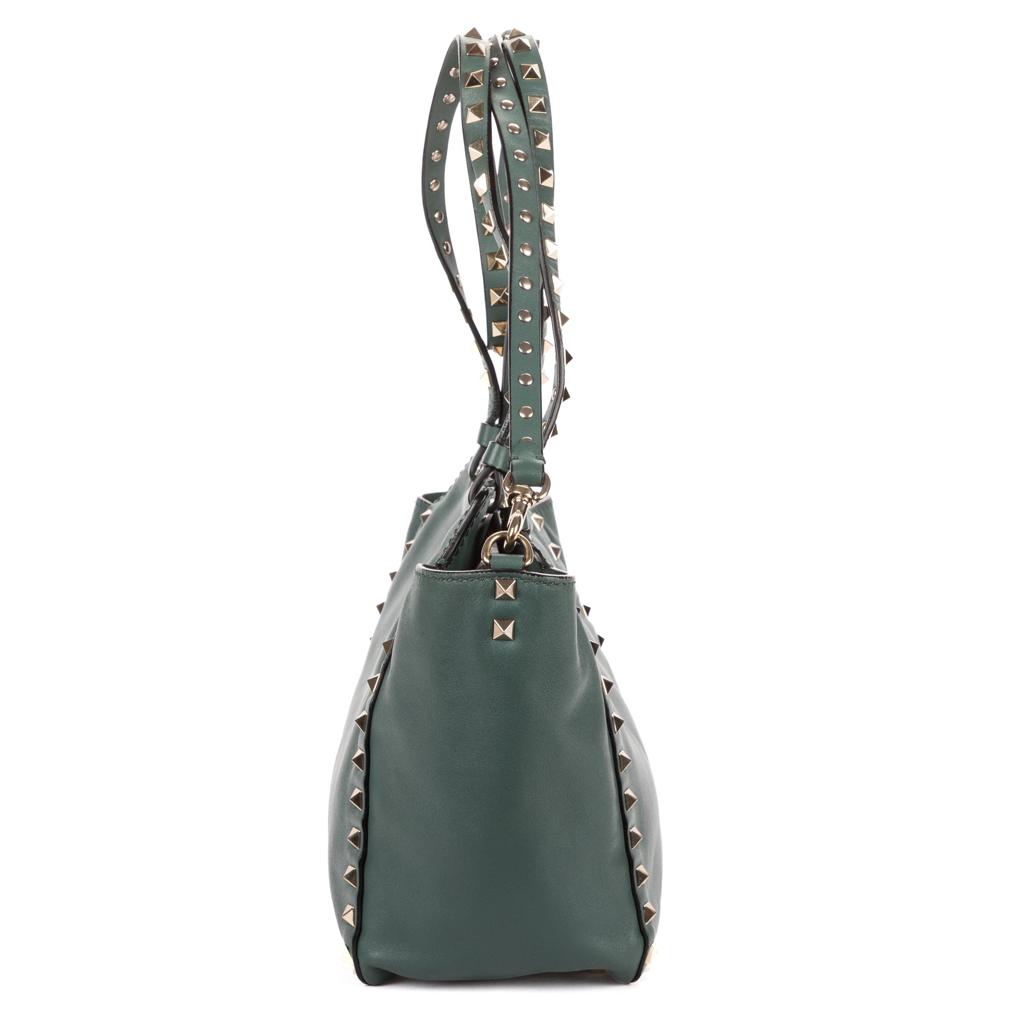 Shoulder Bag Rockstud Crossbody Green Pyramid Studded Smooth Leather
