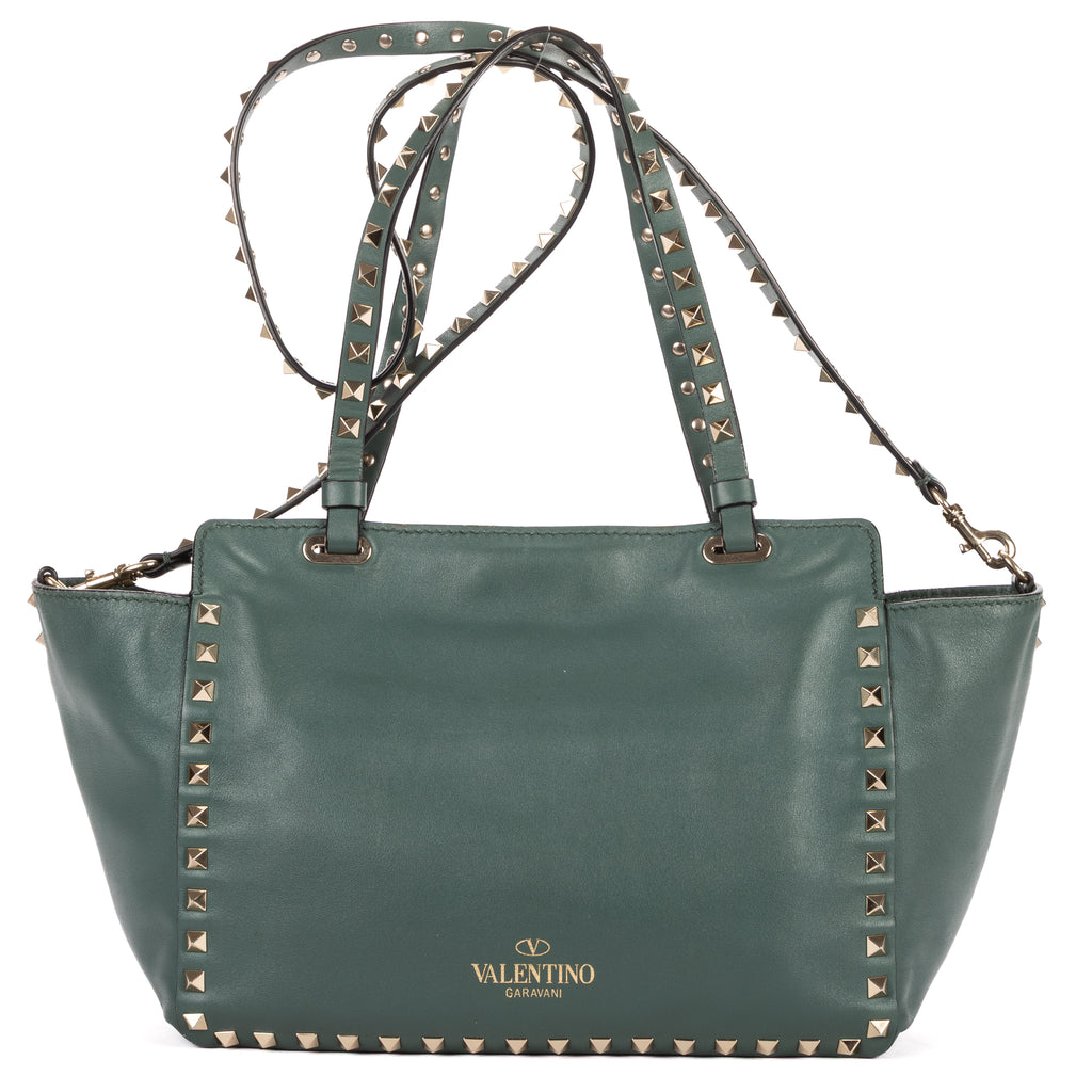 Shoulder Bag Rockstud Crossbody Green Pyramid Studded Smooth Leather