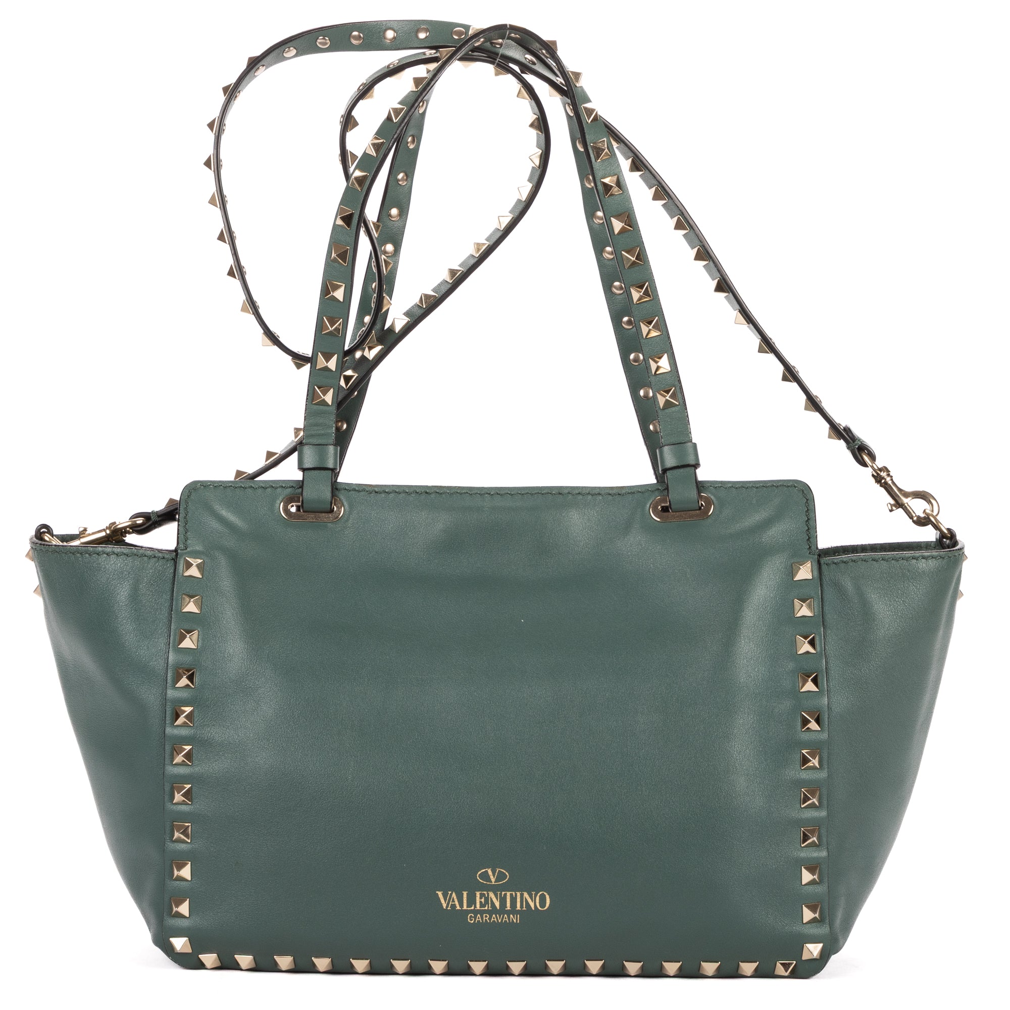 Shoulder Bag Rockstud Crossbody Green Pyramid Studded Smooth Leather