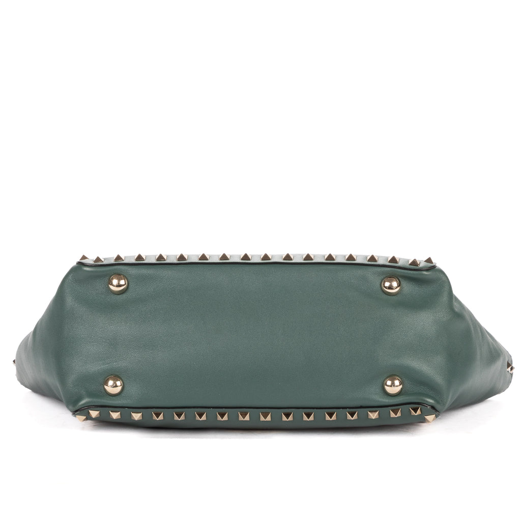 Shoulder Bag Rockstud Crossbody Green Pyramid Studded Smooth Leather