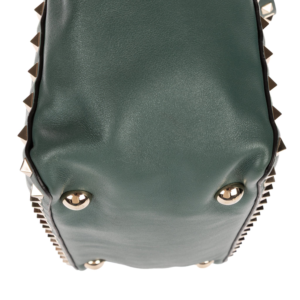 Shoulder Bag Rockstud Crossbody Green Pyramid Studded Smooth Leather