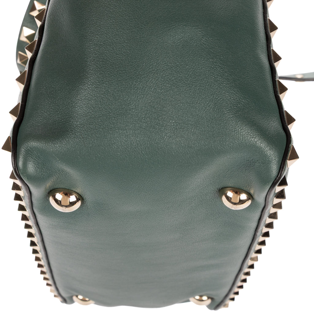 Shoulder Bag Rockstud Crossbody Green Pyramid Studded Smooth Leather