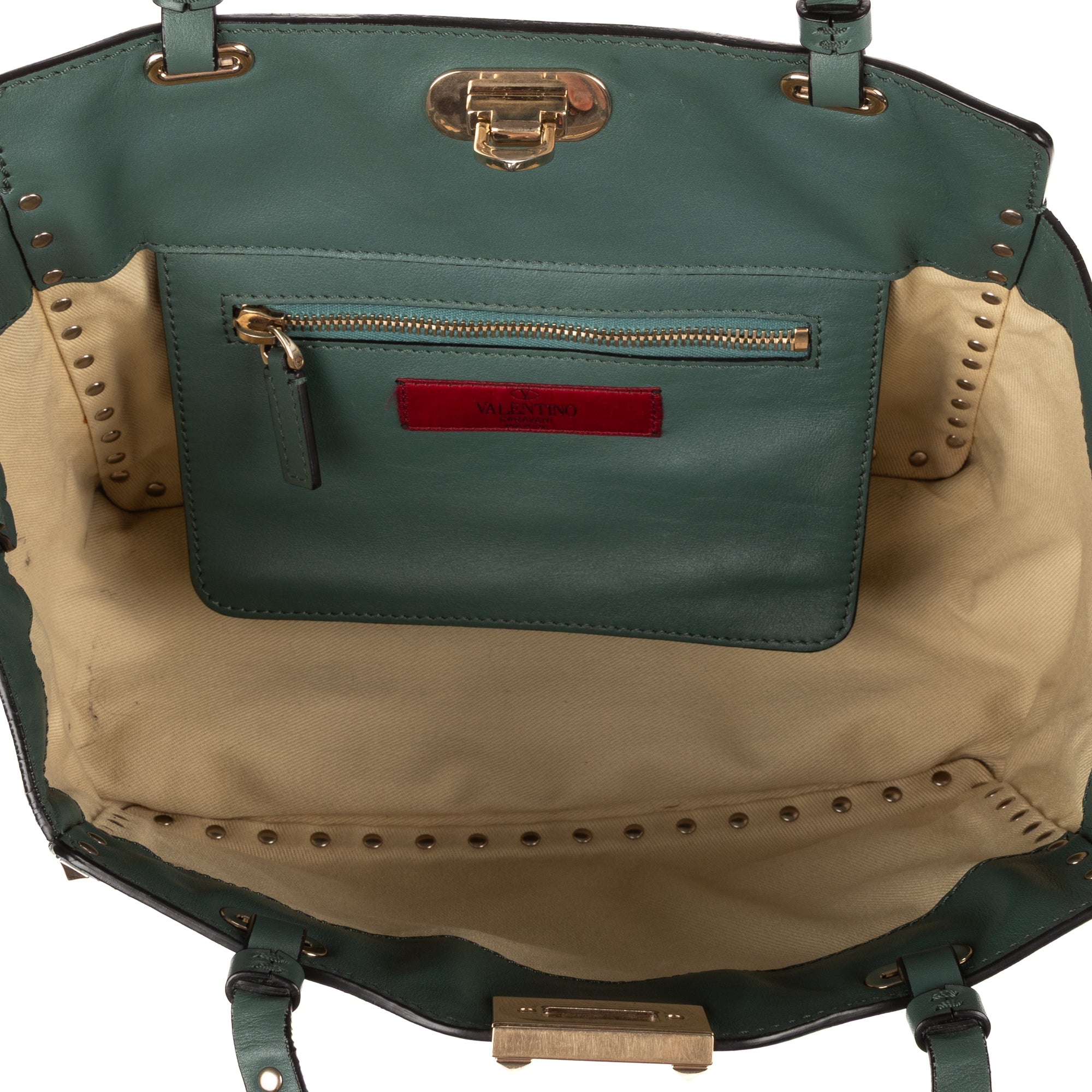 Shoulder Bag Rockstud Crossbody Green Pyramid Studded Smooth Leather