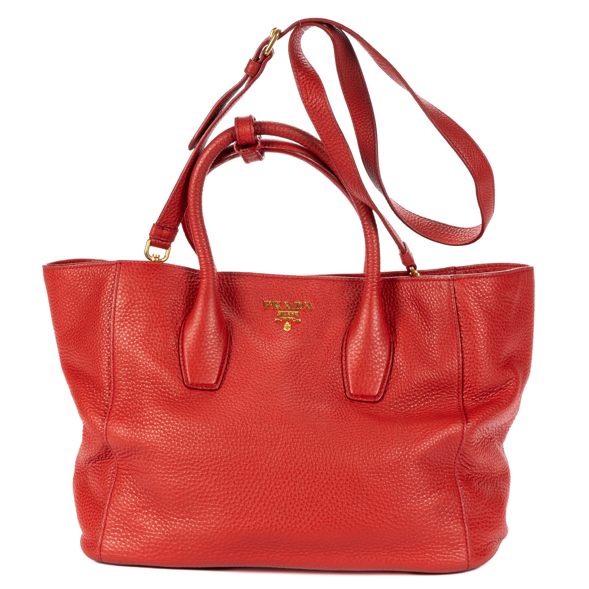 Shoulder Bag Open Tote Red Vitello Phenix Calfskin Leather