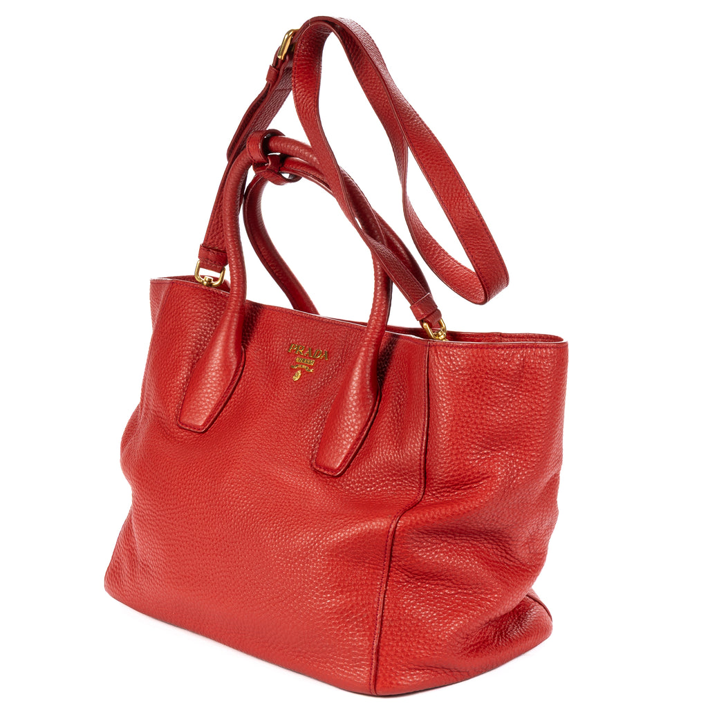 Shoulder Bag Open Tote Red Vitello Phenix Calfskin Leather