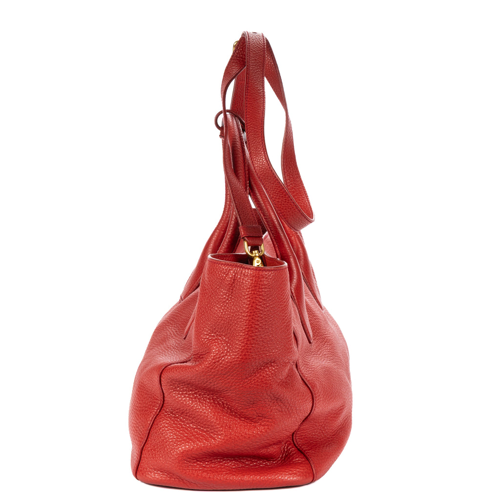 Shoulder Bag Open Tote Red Vitello Phenix Calfskin Leather
