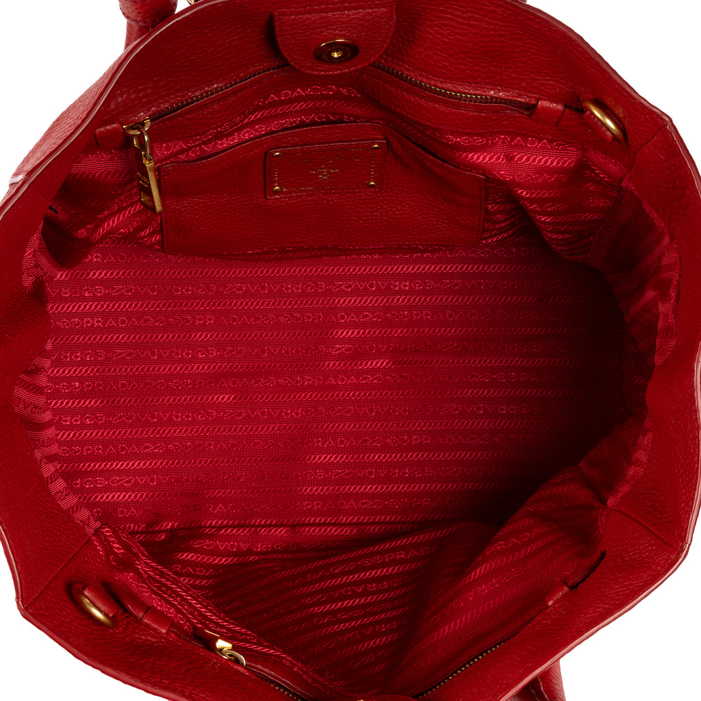 Shoulder Bag Open Tote Red Vitello Phenix Calfskin Leather