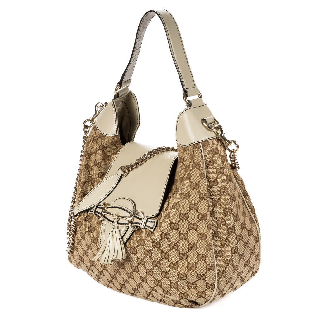 Shoulder Bag Large Emily Chain Large Beige Monogrammed Canvas