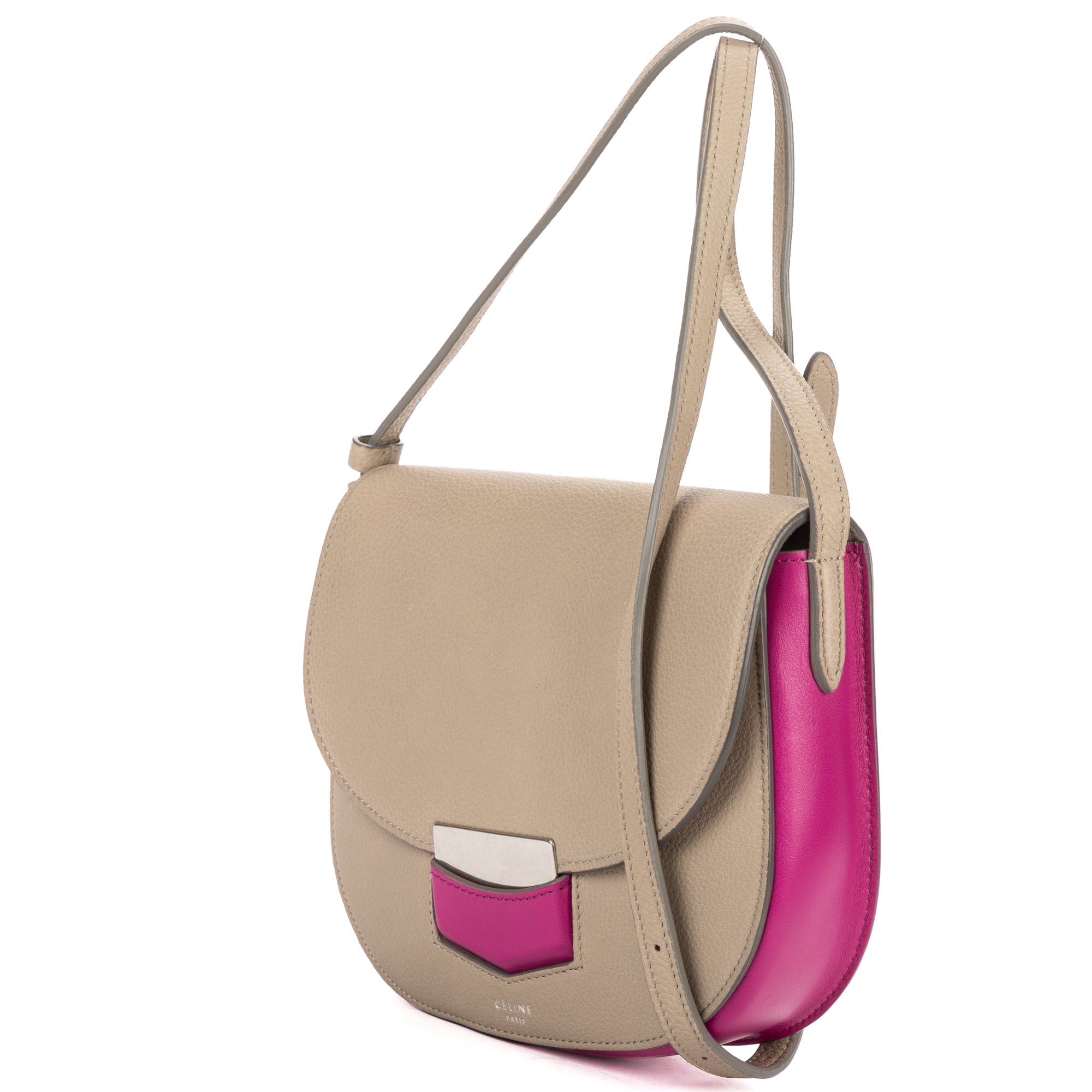 Shoulder Bag Small Bicolor Trotteur Crossbody Grey Grained Calfskin Leather