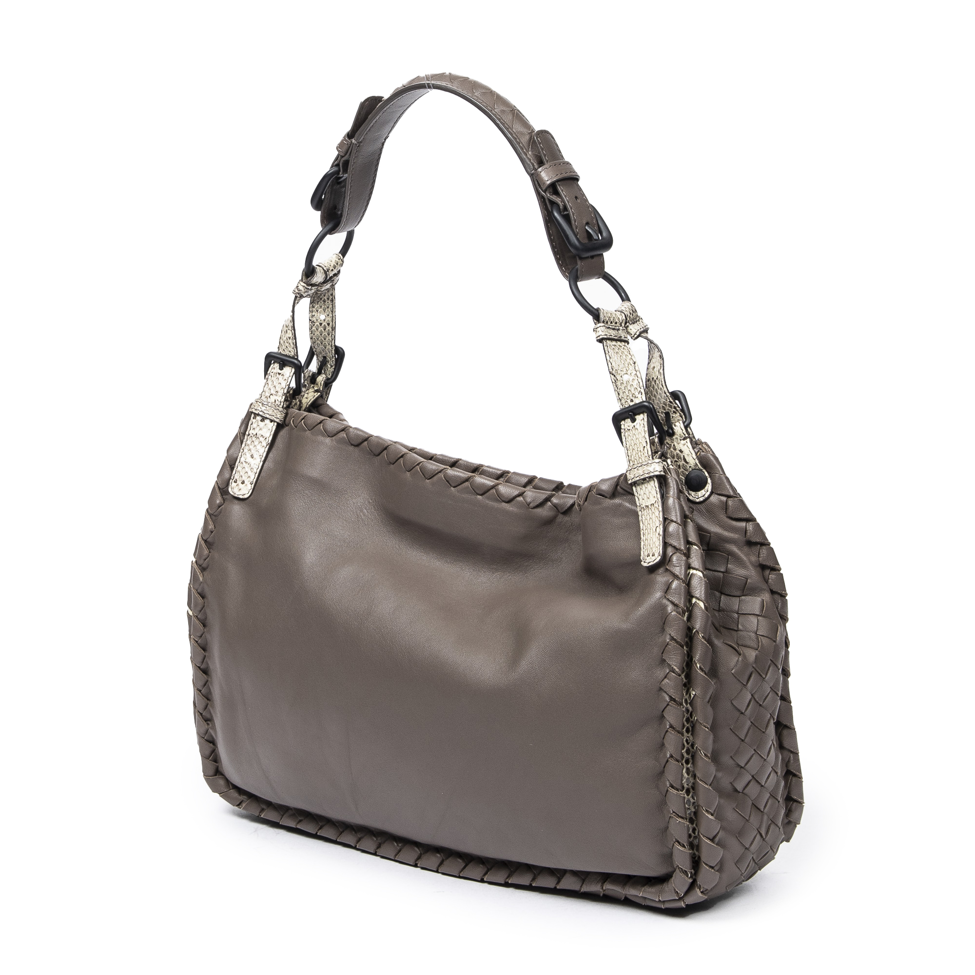 Bottega Rectangular Lock Hobo en Marron Cuir de veau