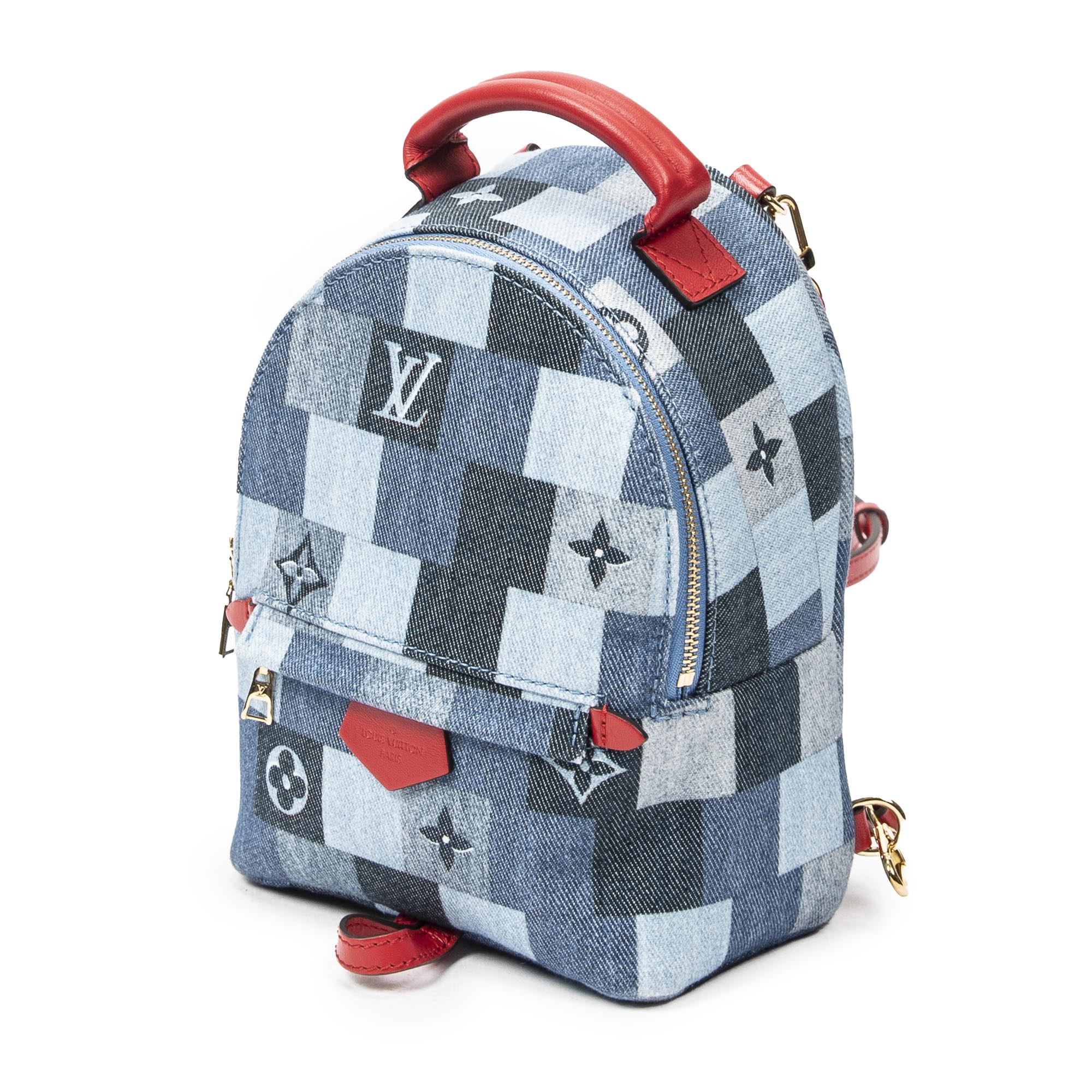 LOUIS VUITTON Denim Damier Monogram Patchwork Palm Springs Backpack Mini  Blue