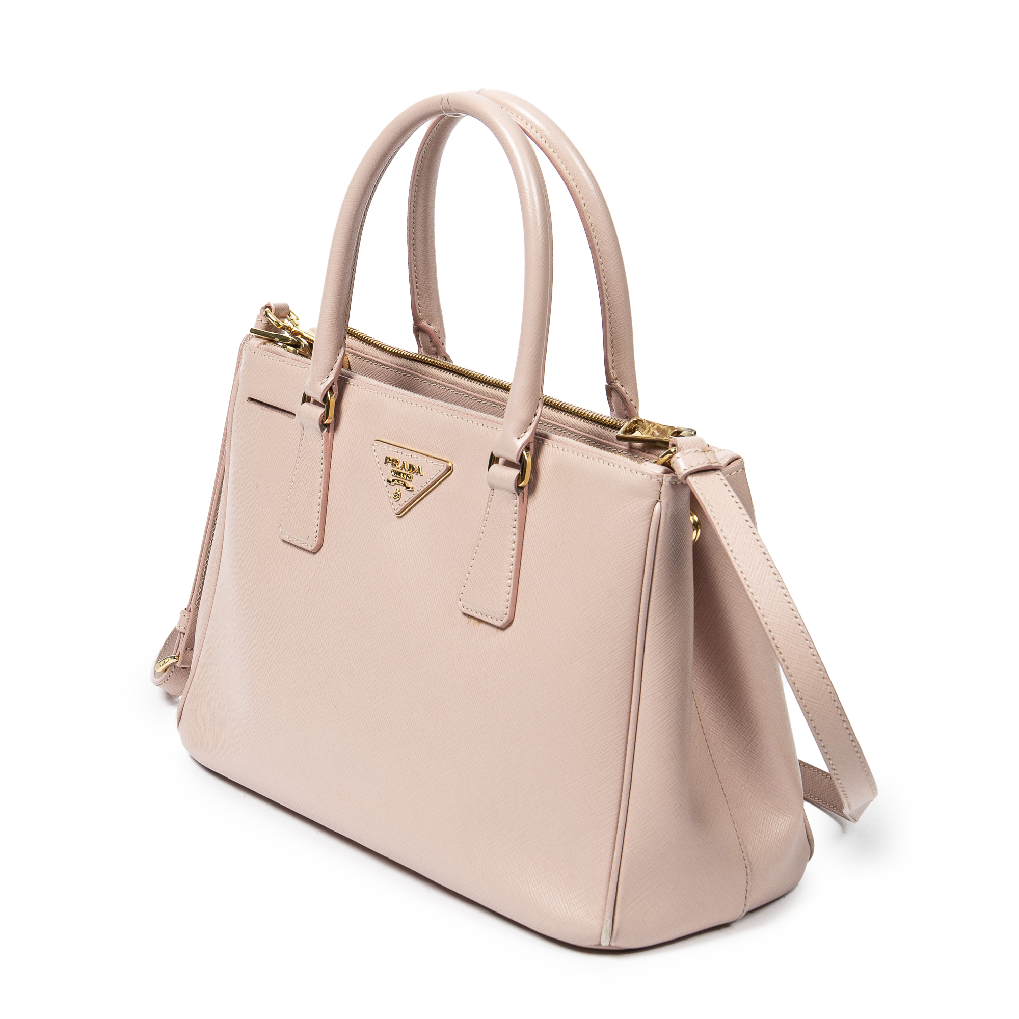 PRADA Galleria Large Double Zip Saffiano Leather Tote Bag Pink