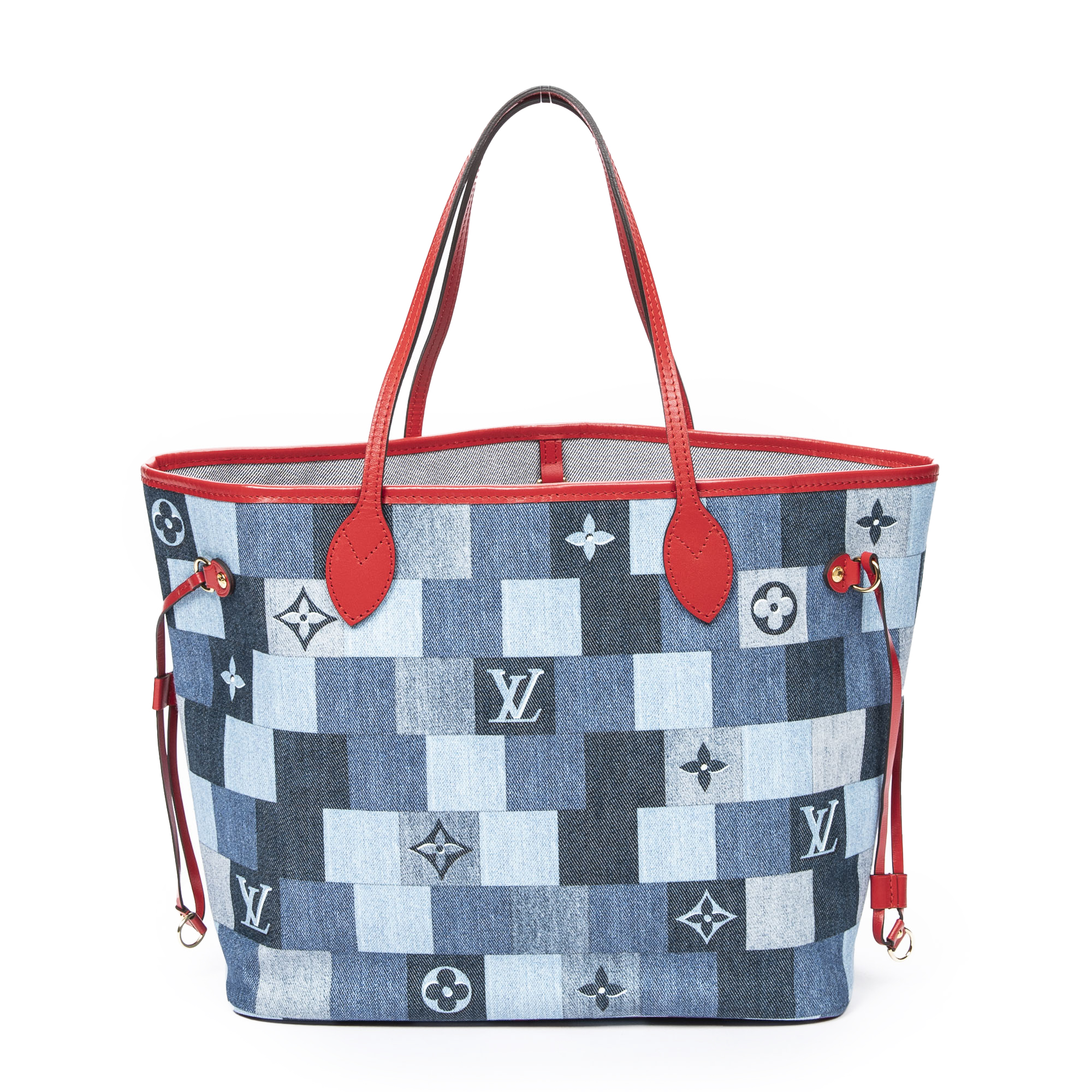 LOUIS VUITTON Neverfull MM Patchwork Monogram Denim Shoulder Bag Blue